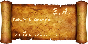 Babák Anetta névjegykártya